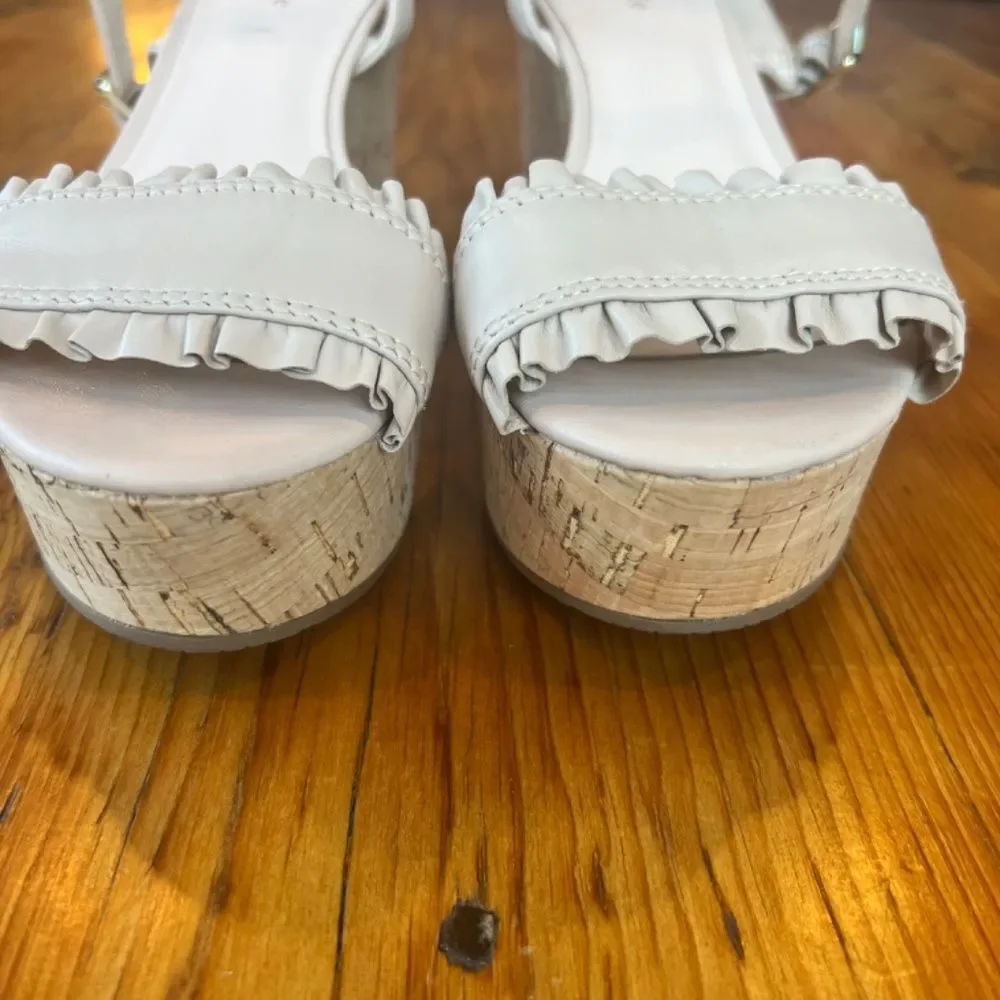 Kate‎ Spade Tomas Bone Light Pink Leather  & Cork Wedge Sandals Women's